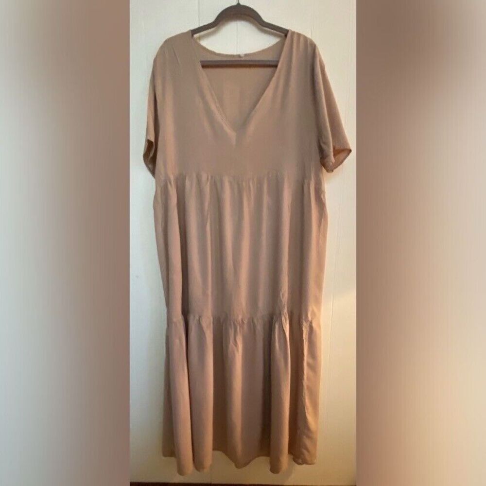Dress Women’s 3X Dusty Pink Maxi Tiered Ruffles Cottagecore Minimalist Neutral